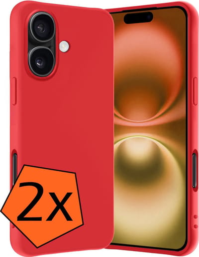 Hoes - 2 Stuks - Geschikt voor Apple iPhone 16 - Sterk & Shockproof - Case Siliconen - Back Cover - Telefoon Hoes - Rood