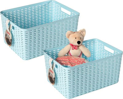Plasticforte Opbergmand - 4x - Kastmand - rotan kunststof - lichtblauw - 18 Liter - 29 x 39 x 20 cm