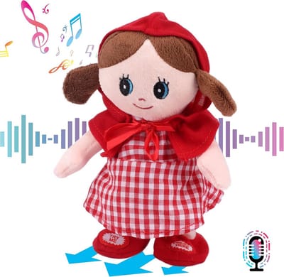 Interactieve Pop - Knuffel Speelgoed - Kinderen Leren - Herhaalt Geluiden - 20 cm - Rood