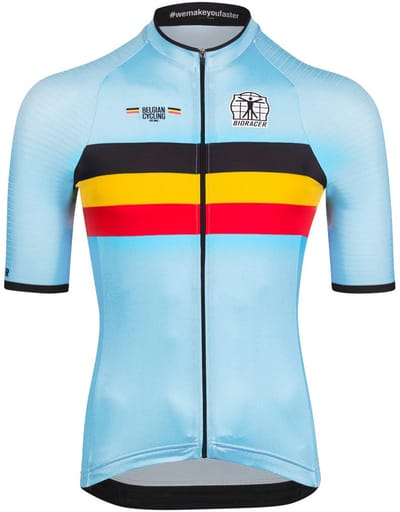 BIORACER Official Belgian Cycling - Icon Classic Fietsshirt Zomer - Heren - Blauw - Team Belgium - Korte Mouw - Aansluitend - Maat L