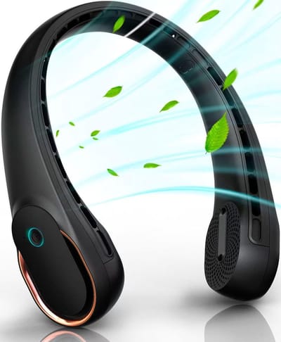 Deze zwarte, handsfree nekventilator heeft een krachtige luchtstroom, 360° koeling aan beide zijden en een haarbestendig ontwerp om te voorkomen dat je haar in de knoop raakt. Het is een perfect verjaardagscadeau voor vrouwen, mannen en vaders.