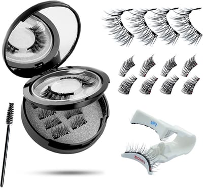 Magnetische nepwimperset - Wimperhouder met spiegel - Herbruikbare magnetische nepwimpers - Inclusief wimperkruller - Creëert een natuurlijke look - Geen lijm nodig - 4 magneten - Zwart