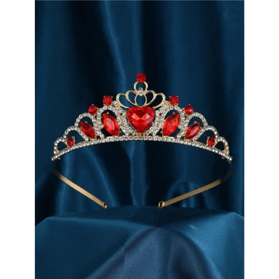 Bruidskroon Hart Hoofddeksel Strass Bruiloft Voor Het Hoofddeksel Vrouwen Bruid Tiara Valentijnsdag one-size rood