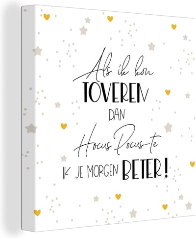 Canvas Schilderij Get well soon - Quote - Hart - Hocus pocus - 20x20 cm - Wanddecoratie