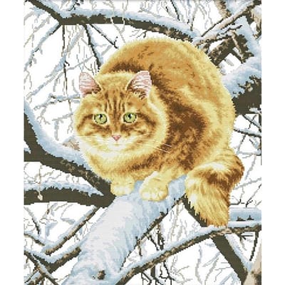 Peinture diamant 5D à faire soi-même, point de croix, chat sur l'arbre, mosaïque, broderie diamant, couture 20X30CM beige