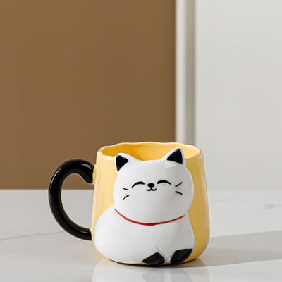 Creatieve Handgeschilderde Reliëf Kat Keramische Kop Mok Huishouden Ontbijt Melkkop Souvenir Leuke Kop Cadeau 450ML