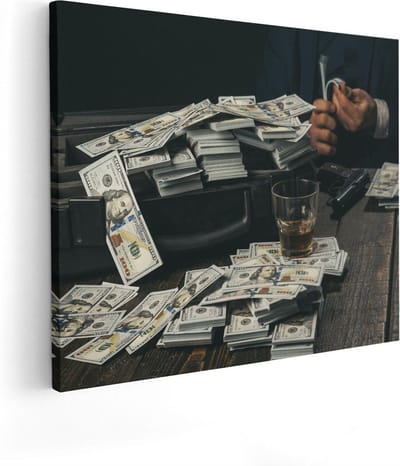 Artaza Canvas Schilderij Maffia - 50x40 cm - Wanddecoratie Dollar Biljetten - Muurdecoratie Koffer Geld - Schilderijen Op Canvas Gangster