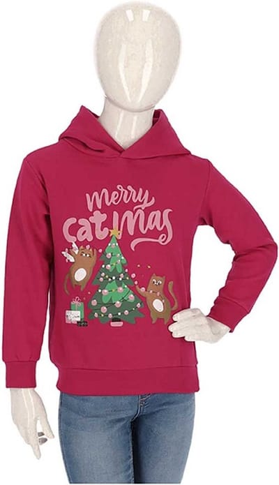 Apollo - Kids - Kerst - Hoodie - Merry - Catmas - Cyclaam - Maat 116/122