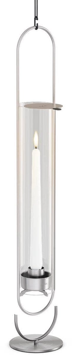 höfats OVAL CANDLE Kandelaar 55 zilver Lantaarn om neer te zetten of op te hangen, kandelaar van roestvrij staal en glas, eenvoudig schoon te maken