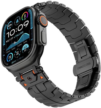 RVS schakel bandje - geschikt voor Apple Watch 1/2/3/4/5/6/7/8/9/10/11/ SE (1,2,3) met maat 38 mm / 40 mm / 41 mm en 42 mm (Watch 10/11) - vlindersluiting - zwart