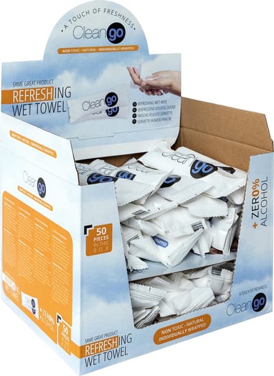 Clean Go - Extra Luxe Verfrissingsdoekjes - Naturel - Individueel Verpakt - Alcoholvrij - Warmtebestendig - 50 Stuks
