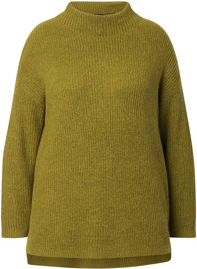 Ulla Popken - Dames - Coltrui geribbeld breisel oversized lange mouwen - Licht geelgroen - Maat 46+