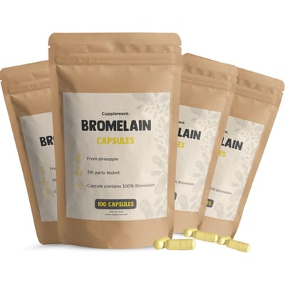 GOYU Bromelaine 1.000 mg Combideal 4x 100 Capsules - Bromelaïne - Ananasextract - 500 mg per capsule - 60 capsules - Vegan - Zonder toevoegingen - Lab getest - 30 tot 60 dagen voorraad per zakje