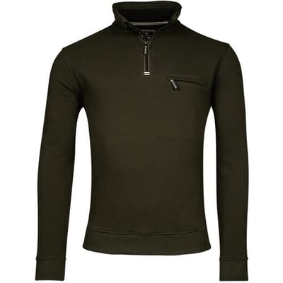 Baileys Trui Uni Color High Low Texture Sweat Half Zip Interlock Donker Groen / male