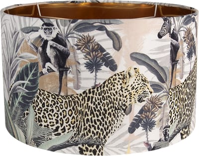 Clayre & Eef Lampenkap Hanglamp Ø 45x28 cm Beige Groen Textiel Rond Jungle Stoffen Lampenkap
