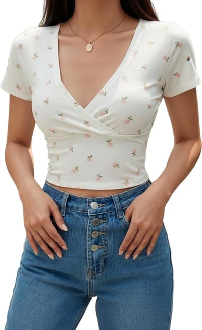 Dames T-shirt met diepe V-hals - Wit - Topje