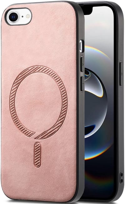Hoesje geschikt voor Apple iPhone 17e/16e - Phonesta Retro Vegan Leather Back Cover - Geschikt voor MagSafe - Roze