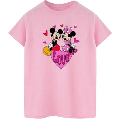 Disney Dames/Dames Love Heart Mickey & Minnie Mouse Katoenen Vriendje T-shirt (Baby Roze)