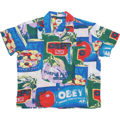 Fruit Cans Geweven Heren Shirt Korte Mouw Zwart Multi