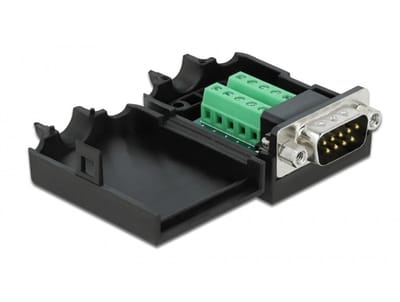 Delock - RS232 Terminal Block Adapter - 9-pins SUB-D Male - 10-pins Schroefterminal - Met Behuizing