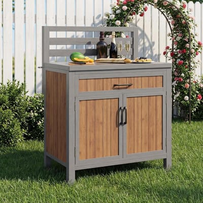 Tuinkast Hout - Buitenkeuken Kast - Terras Opbergen - Verstelbare Legplanken - 80x51x119cm - Houtkleur
