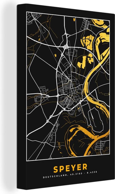 Canvas Schilderij Plattegrond – Speyer – Goud – Stadskaart – Kaart - Duitsland - 20x30 cm - Wanddecoratie
