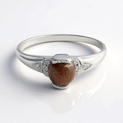 Cavill - Herenring 925 Sterling Zilver Geplatineerd - Kattenoog-Scapoliet 0,94 ct & 8 Pave Zirconen 0,043 ct - Luxe & Stijlvol