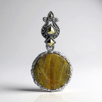Cavill - 925 Sterling Zilver Hanger met 3,97 ct Rutielkwarts en 0,144 ct Oostenrijkse Marcasiet - Vintage Stijl
