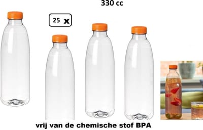 25x Flesje PET helder 330cc met  dop - drinken jus sinas cola sappen dranken