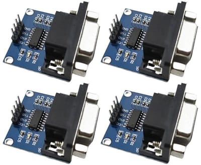 RS232 naar TTL Converter Module voor Seriële Interfaces, DB9 Aansluiting, 3.3V tot 5V, Set van 4, Ideaal voor Elektronica Projecten en Communicatie