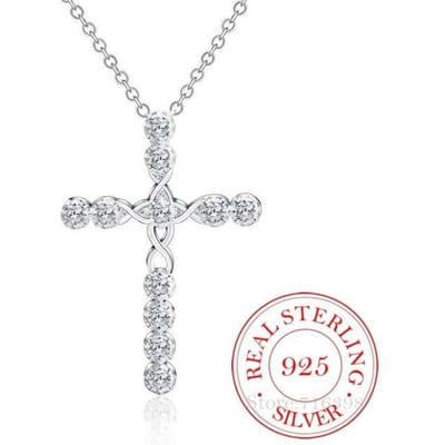 Nouvelle arrivée mode croix collier accessoires Ture 100% 925 argent sterling cristal CZ pendentifs collier pour femmes bijoux fins white