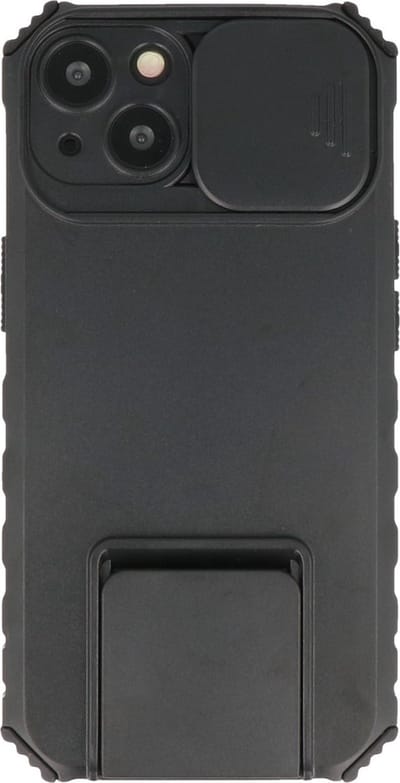 Premium Kwaliteit Anti Shock Hoesje - Back Cover - Camerawindow met Stand Functie - Geschikt voor iPhone 13 - Zwart