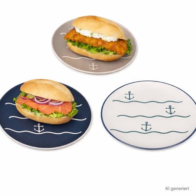 Set van 6 taarttoppers met anker in 2x beige, blauw & wit van keramiek – Q75600710