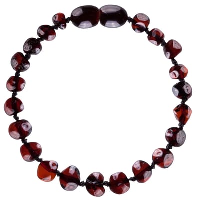 Wild Sun Barnsteen Armband Baby / Peuter - Amber Enkelbandje - Baltische Barnsteen – Pijnstillend bij Doorkomende Tanden - 14 cm - Cherry