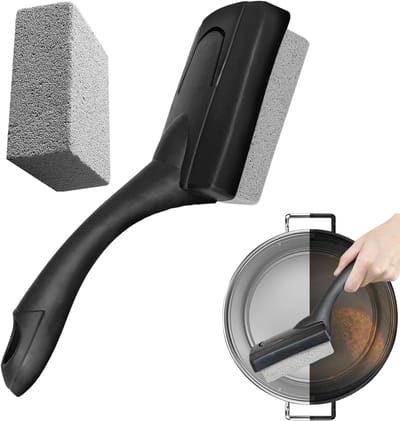 Puimsteen Borstel - Grill Reiniger - Hardnekkig Vuil Verwijderen - Krasvrije Reiniging - 25 cm lang - Grijs