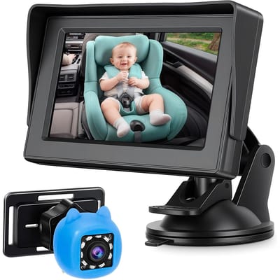 Baby Auto Camera, 4,3 inch Baby Monitor met Nachtzicht, 150 graden Groothoek Beeldhoek, 360 graden Rotatie Achteruitkijk Spiegel voor Baby's Kinderen