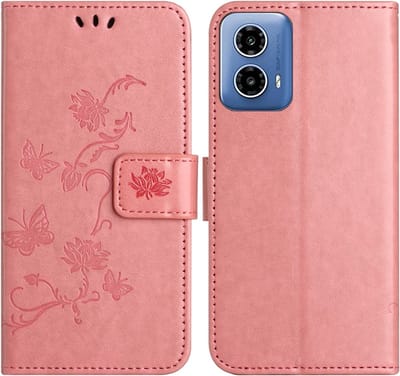 Coverup Hoesje - Geschikt voor Motorola Moto G35 Hoesje - Coverup Bloemen & Vlinders Book Case - Roze
