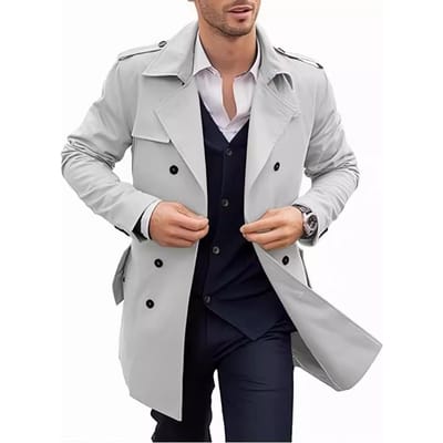Herenjas voor herfst en lente Middellang en lang Dubbelrijig Casual Trenchcoat Vest M gray