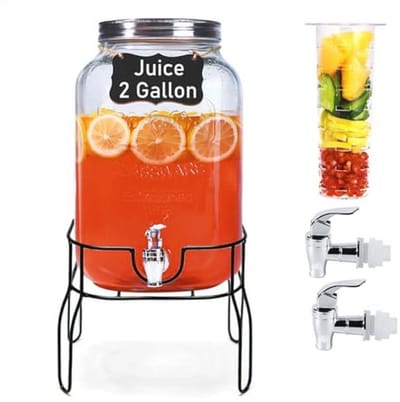 Glazen Drankdispenser 2 Gallon met Stand en Deksel - Perfect voor Feesten en Sun Tea