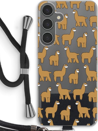 Case Company® - Hoesje met koord geschikt voor Samsung Galaxy S24 Plus hoesje met Koord - Alpacas - Telefoonhoesje met Zwart Koord - Bescherming aan alle Kanten en Over de Schermrand