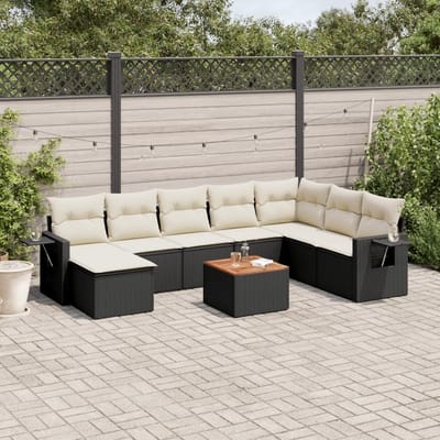 vidaXL - 9-delige - Loungeset - met - kussens - poly - rattan - zwart