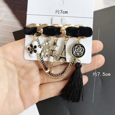 Vintage Barok Luxe Camelia Kwast Ketting Broche beroemde Roos Bloem Parels Kristal Broches voor Vrouwen Sieraden Cadeaus black
