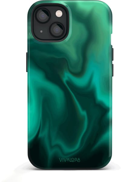 VivaLora Tough Telefoonhoesje iPhone 13 Mini met MagSafe - Northern Lights Print - 2-in-1 Phone Case - Hard Case & Siliconen Backcover - Extra Bescherming - Shockproof Cover - Groen/Blauw