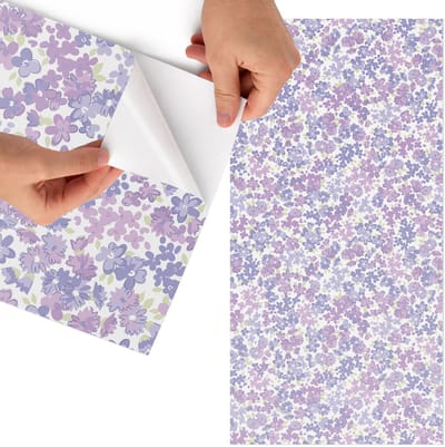 Tulup Meubelfolie - Kleurrijke bloemen Meubelfolie Zelfklevend - 75x150 cm - Paars Meubelfolie - Decoratiefolie - Modern Meubelfolie - Meubel Wrap Folie - Woonkamer decoratie - Bloemen en planten