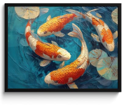 Poster in lijst - Fotolijst 80x60 cm - Posters - Vissen - Waterlelies - Oranje - Water - Posterlijst zwart - Decoratie - Wanddecoratie woonkamer - Muurdecoratie slaapkamer
