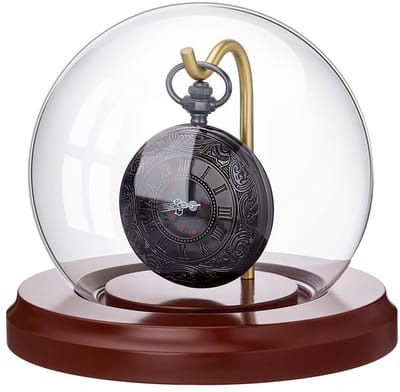 Dailygoods- Display Stolp Metalen Haak - Vitrine - Showcase - Decoratieve Glazen Koepel - Houten Basis - 11,2x9,4 cm