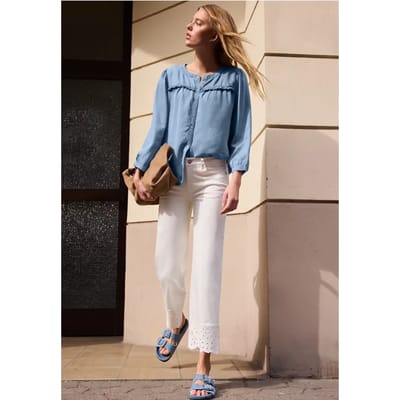3/4-mouwen blouse in een verwassen look