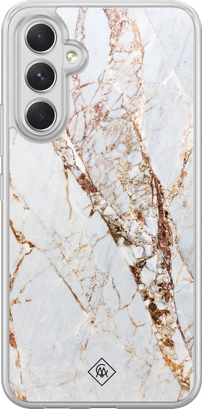 Casimoda® hoesje - Geschikt voor Samsung Galaxy A54 - Marmer Goud - 2-in-1 case - Schokbestendig - Marble design - Verhoogde randen - Goudkleurig, Transparant