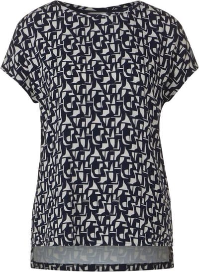 Street One printed mat-mix shirt - Dames T-shirt - deep blue - Maat 38