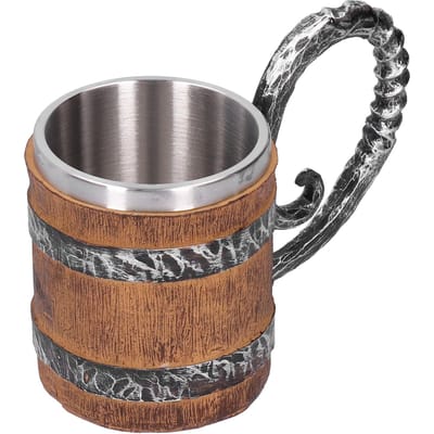 Hars drinkmok in eikenhouten vatstijl, gepersonaliseerde Viking vintage roestvrijstalen handgemaakte beker black